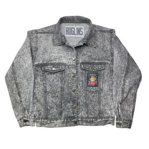 Vintage 90s Roglins black denim jean stonewashed jacket SMALL